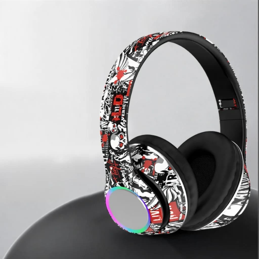 Graffiti fül köré illeszkedő Bluetooth fejhallgató LED világítással és mély basszussal