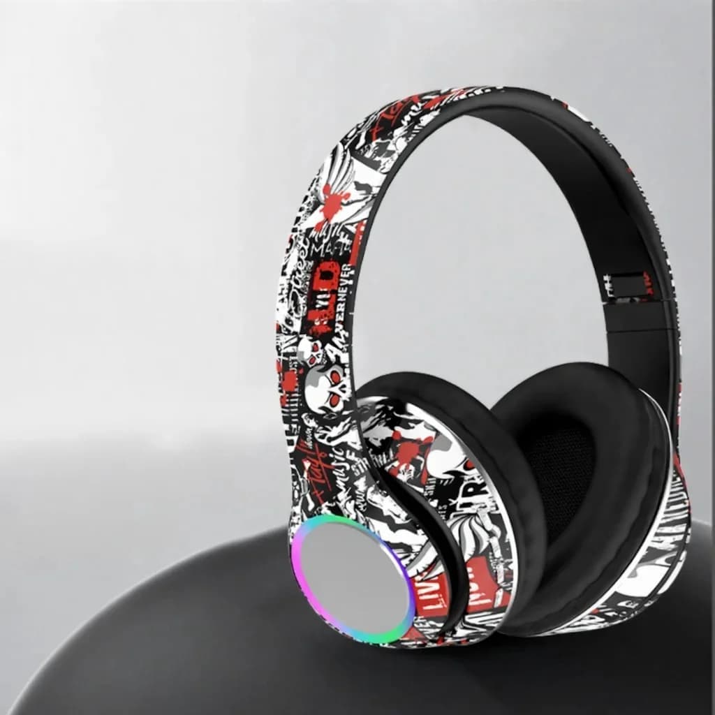 Graffiti fül köré illeszkedő Bluetooth fejhallgató LED világítással és mély basszussal