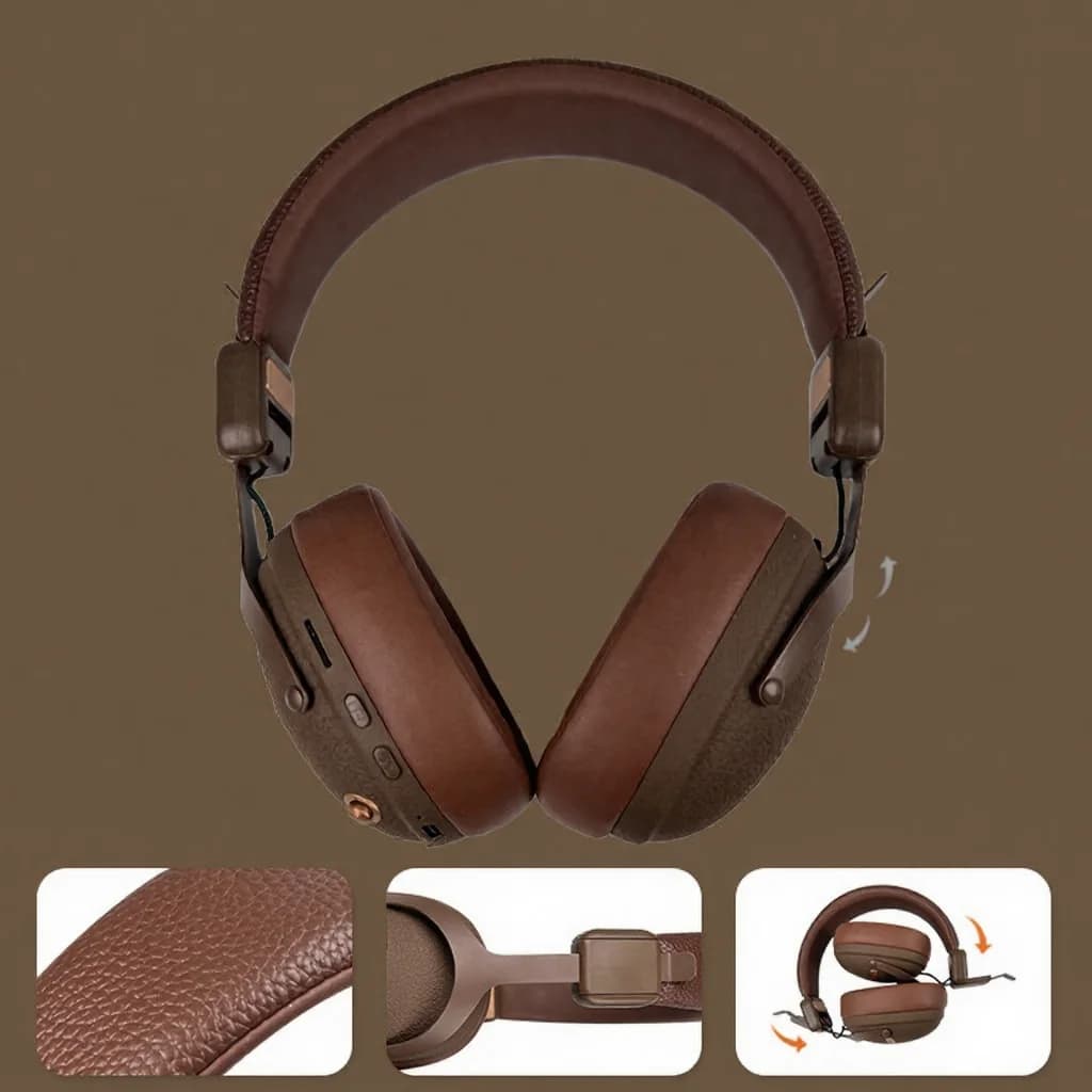 Retro vezeték nélküli fejhallgató Bluetooth 5.4-gyel és hosszú akkumulátor-üzemidővel