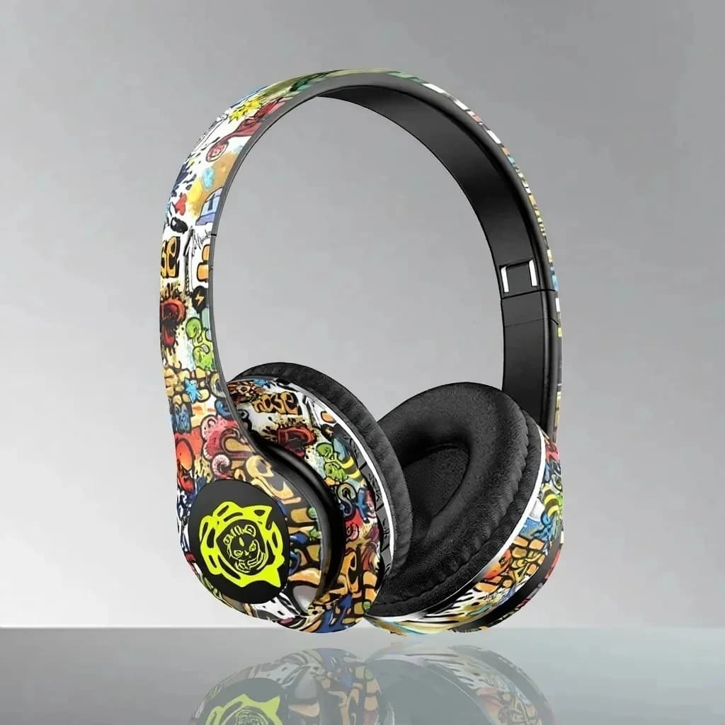 Vezeték nélküli Bluetooth fejhallgató grafiti mintával, összecsukható