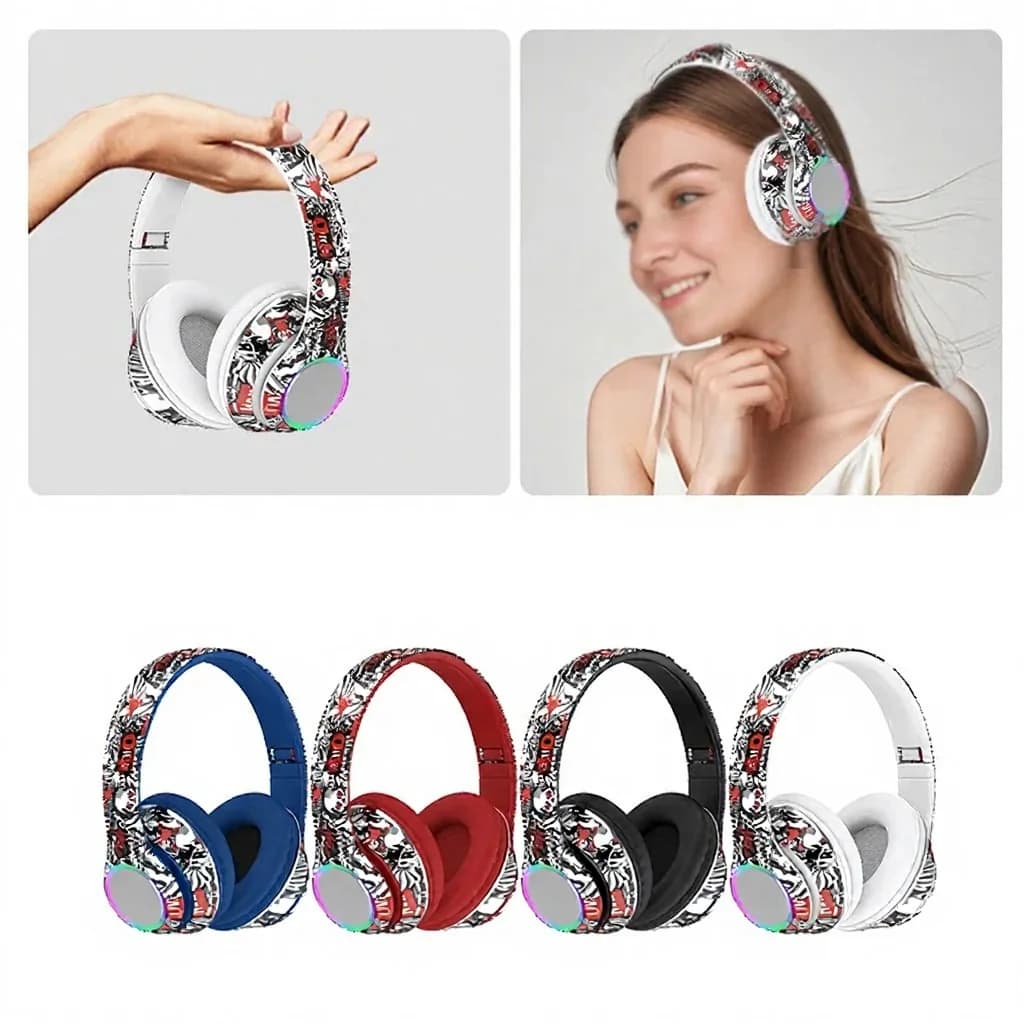 Graffiti fül köré illeszkedő Bluetooth fejhallgató LED világítással és mély basszussal