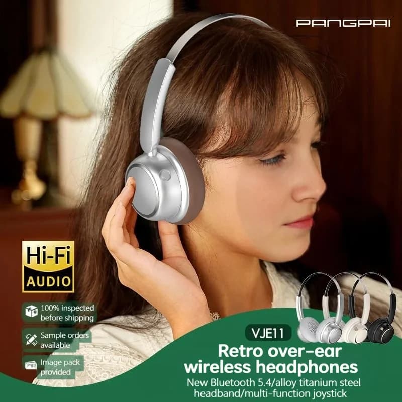 Retro vezeték nélküli Bluetooth fejhallgató fém fejpánttal és hosszú akkumulátor-üzemidővel