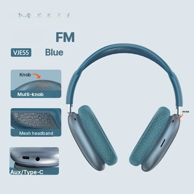 Bluetooth 5.4 fül körüli fejhallgató forgógombbal és FM rádióval