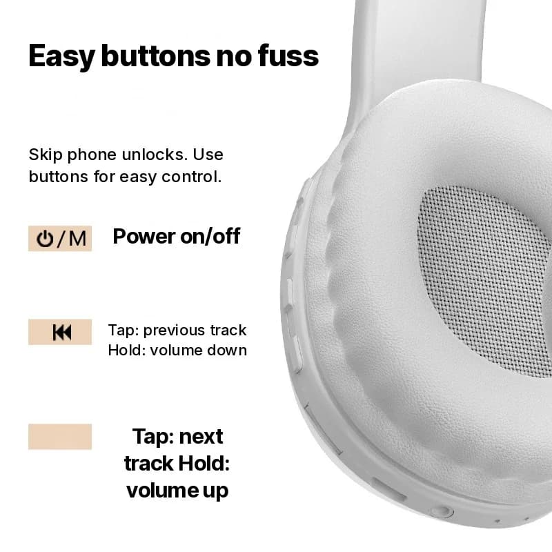 Fejhallgató Bluetooth, TF kártyafoglalattal és AUX bemenettel