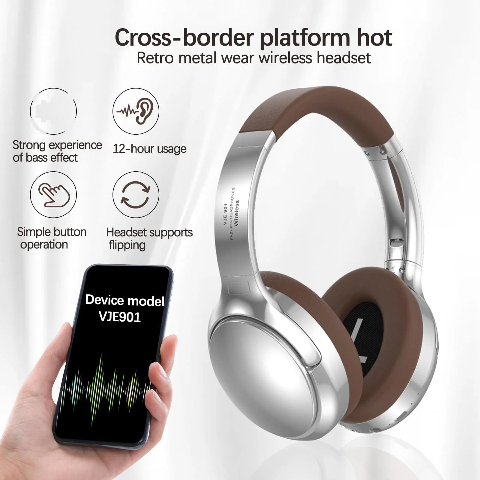 Retro vezeték nélküli Bluetooth fejhallgató mikrofonnal
