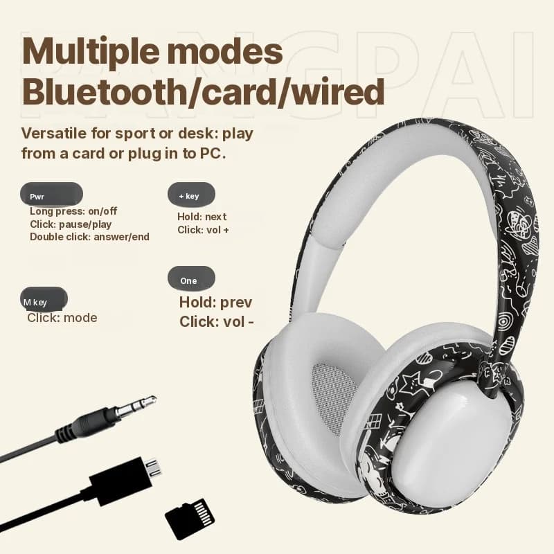 Fülön kívüli Bluetooth fejhallgató mély basszussal és vezeték nélküli kapcsolattal