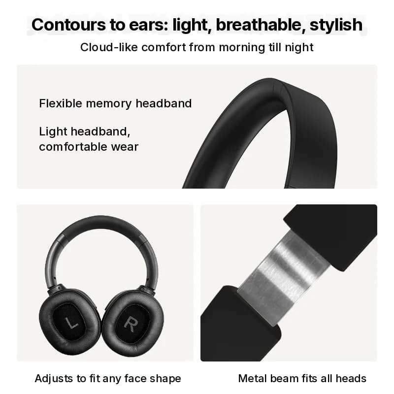Aktív zajszűrős vezeték nélküli Bluetooth fejhallgató, fülkagylós, hosszú akkumulátor-üzemidő