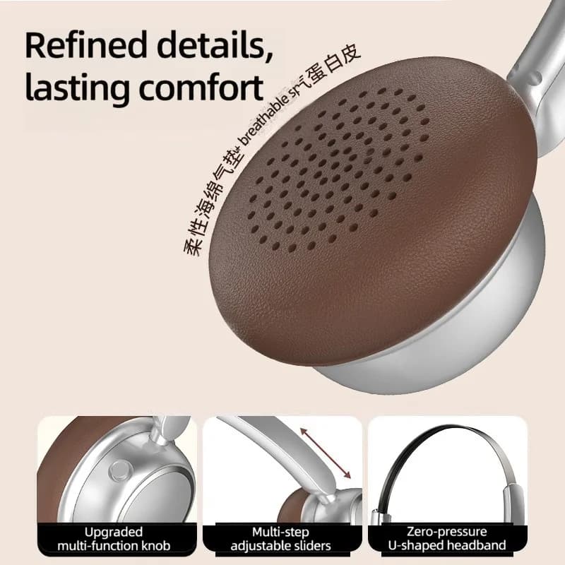 Retro vezeték nélküli Bluetooth fejhallgató fém fejpánttal és hosszú akkumulátor-üzemidővel