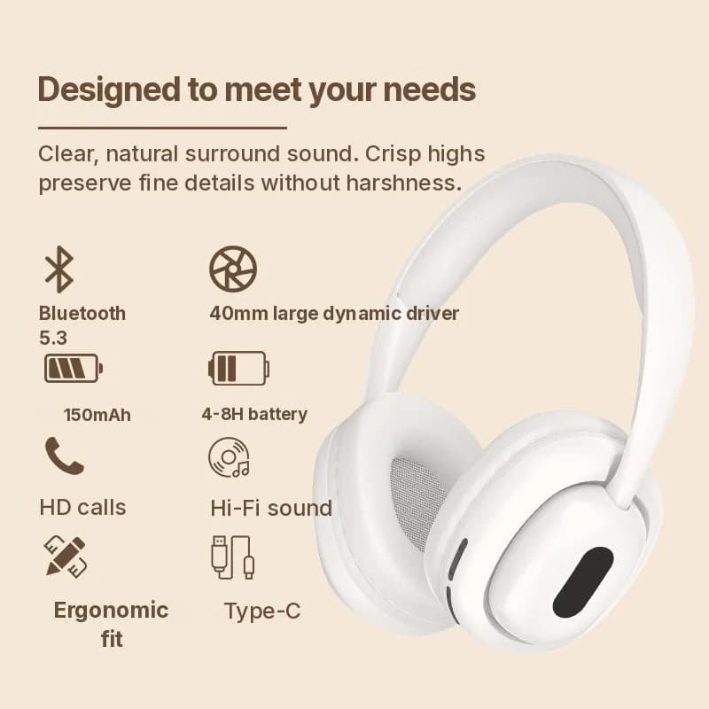 Fejhallgató Bluetooth 5.4-gyel, FM rádióval és TF kártyahellyel