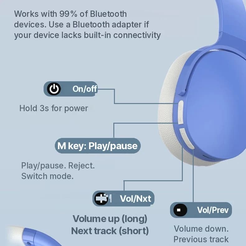 Vezeték nélküli fülkagylós Bluetooth fejhallgató hosszú akkumulátor-üzemidővel