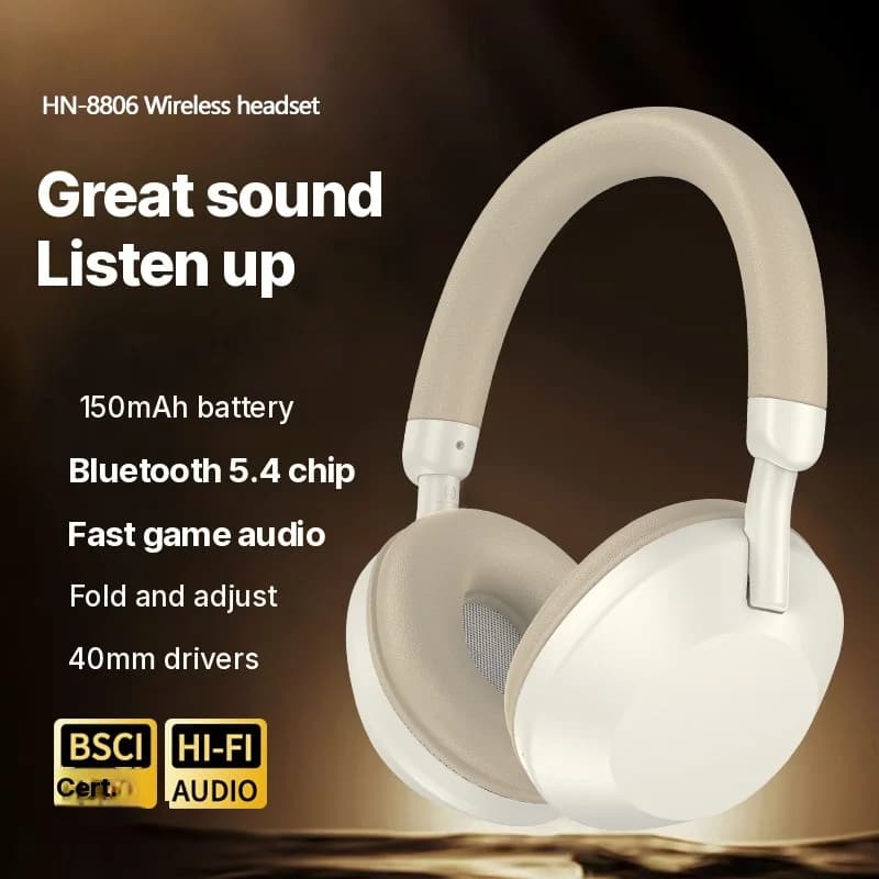 Vezeték nélküli fülön kívüli fejhallgató FM rádióval és Bluetooth 5.4-gyel
