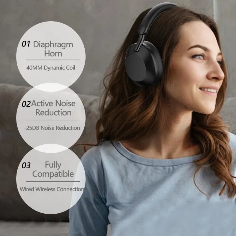 Aktív zajszűrős vezeték nélküli fejhallgató Bluetooth 5.4-gyel